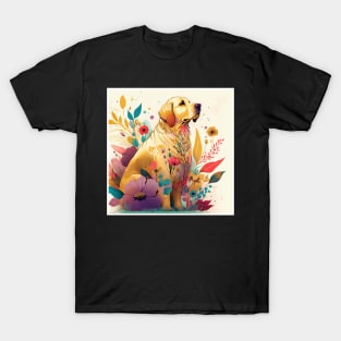 Golden Retriever Dog, Floral Design, Dog Lover T-Shirt